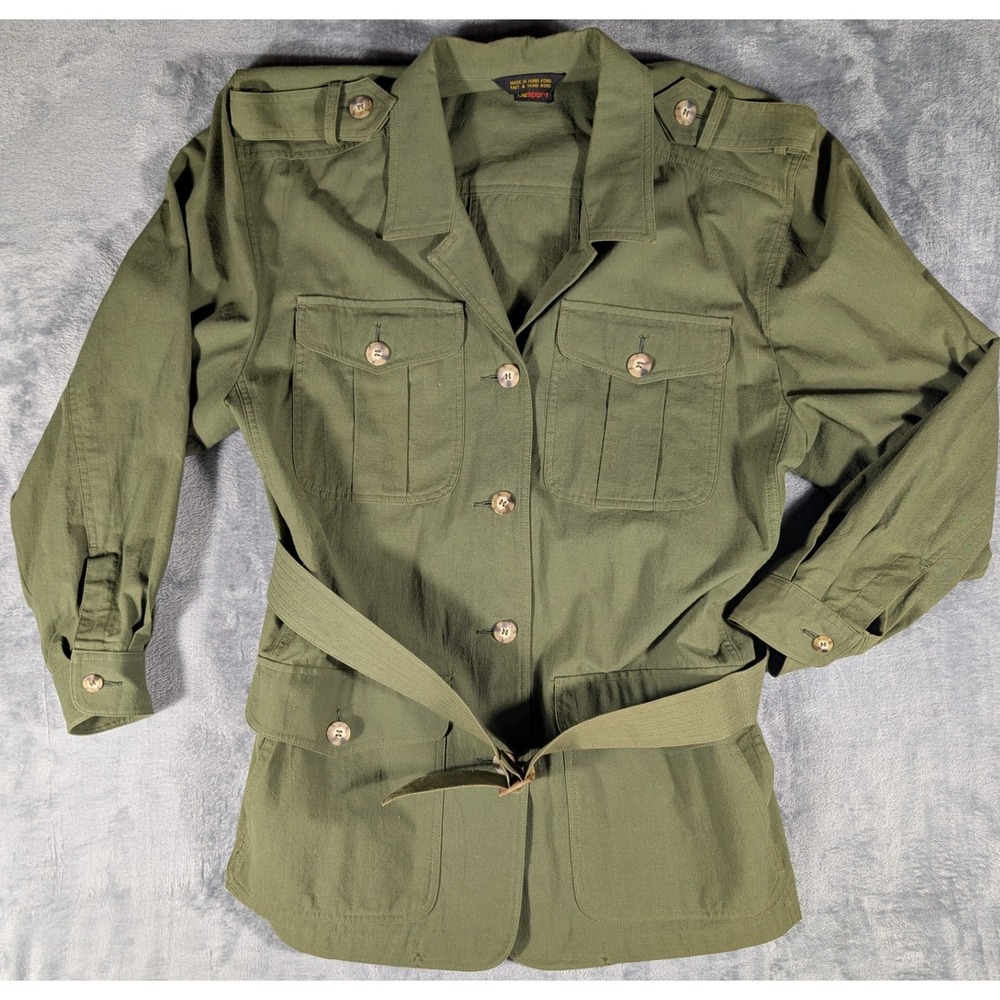 Vintage Lizsport Olive Green Cotton Belted Safari Utility Jacket Women's Large